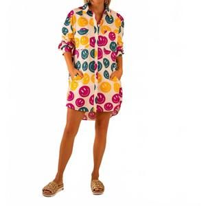 NEW CARE TUCKER preslie poplin shirt dress - all over smiley in multicolor
